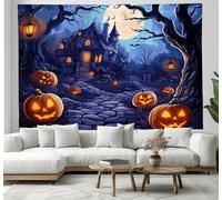 JSCWDET 100L×75Wcm Horror Scenes Tapestry, Wall Haunted Houses Pumpkins Spooky Trees Polyester Fiber Tapestry for Porch Hangings Decor Living Room Dorm Bed Cover Wall Art