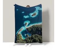 JSCWDET 3D Aerial View Of Coastal Area Throws For Sofas Large, Dense Forest Throw For Couch Bed Chairs,Turquoise Cosy Fleece Throws,Fluffy Throw Blanket For Bed,87"×94"