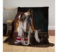 JSCWDET 3D British Flag Pattern Throws For Sofas Large, Animal Bulldog Throw For Couch Bed Chairs,Brown Cosy Fleece Throws,Fluffy Throw Blanket For Bed,71"×87"