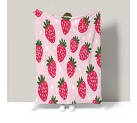 JSCWDET 3D Fruit Illustration Throws For Sofas Large, Cute Strawberry Pattern Throw For Couch Bed Chairs,Pink Cosy Fleece Throws,Fluffy Throw Blanket For Bed,51"×59"