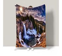 JSCWDET 3D Natural Landscape Throws For Sofas Large, Cliff Waterfall Pattern Throw For Couch Bed Chairs,Blue Cosy Fleece Throws,Fluffy Throw Blanket For Bed,51"×59"