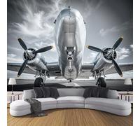 JSCWDET 3D Panoramic Custom Wallpaper Mural Carbon Black,Classic Design,Giant Airplane Pattern Effect, 150 × 105 Cm 3D Wall Sticker Poster Decoration