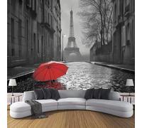 JSCWDET 3D Panoramic Custom Wallpaper Mural Charcoal Gray,Paris Cobblestone Streets,Eiffel Tower Effect, 200 × 140 Cm 3D Wall Sticker Poster Decoration