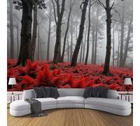 JSCWDET 3D Panoramic Custom Wallpaper Mural Dark Red,Forest Scene,Red Ferns Effect, 400 × 280 Cm 3D Wall Sticker Poster Decoration