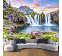 JSCWDET 3D Panoramic Custom Wallpaper Mural Green,Natural Landscape,Waterfall Cliff Effect, 400 × 280 Cm 3D Wall Sticker Poster Decoration