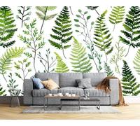 JSCWDET 3D Panoramic Custom Wallpaper Mural Green,Plant Leaf Pattern,Watercolor Fern Leaf Illustration Effect, 150 × 105 Cm 3D Wall Sticker Poster Decoration