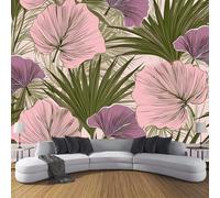 JSCWDET 3D Panoramic Custom Wallpaper Mural Pink,Artistic Style,Palm Leaf Pattern Effect, 150 × 105 Cm 3D Wall Sticker Poster Decoration