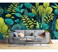 JSCWDET 3D Panoramic Custom Wallpaper Mural Sage Green,Jungle Plants,Leaves Pattern Effect, 450 × 315 Cm 3D Wall Sticker Poster Decoration