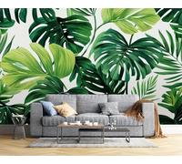 JSCWDET 3D Panoramic Custom Wallpaper Mural Sage Green,Tropical Plant Print,Monstera Leaf Print Effect, 200 × 140 Cm 3D Wall Sticker Poster Decoration