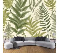 JSCWDET 3D Panoramic Custom Wallpaper Mural Sage Green,Vintage Botanical Illustration,Green Fern Effect, 250 × 175 Cm 3D Wall Sticker Poster Decoration