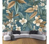 JSCWDET 3D Panoramic Custom Wallpaper Mural Turquoise,Tropical Floral Pattern,Plant Leaves Effect, 450 × 315 Cm 3D Wall Sticker Poster Decoration