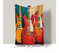 JSCWDET Abstract Art Style Flannel Fleece Throw Blankets, Soft Warm Comfortable Throws For Sofa Electric Guitar Design Fluffy Blanket Bed Throw For Bedroom Couch Travel Kids Bedroom 71"×87",Red