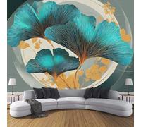 JSCWDET Abstract Botanical Art 3D Wallpaper Roll Mural Turquoise Ginkgo Leaf Wallcoverings for Bedroom Living Room Tv Backdrop 150 × 105 Cm,Dark Green