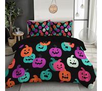 JSCWDET Abstract Halloween Pattern Duvet Cover Pumpkin Ghost Pattern Bedding Set, Soft Reversible Lightweight Bedding Sets with Zipper Closure (200×200cm,Black)