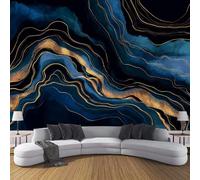 JSCWDET Abstract Marble Illustration 3D Wallpaper Roll Mural Golden Lines Wallcoverings for Bedroom Living Room Tv Backdrop 300 × 210 Cm,Dark Blue