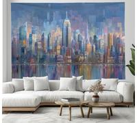 JSCWDET Abstract Mosaic Style Tapestry New York Cityscape Wall Tapestry Wall Hanging For Bedroom (150×100cm,Blue)