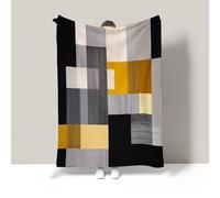 JSCWDET Abstract Painting Blanket, Soft Fleece Flannel Throw Blanket Lightweight Comfy Warm Geometric Square Graphics Blankets For Couch Sofa Bed Office Grey 87"×94"
