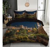 JSCWDET Ancient Stone Castle Courtyard Duvet Set - Reversible Garden Scenery Bedding, Ultrasoft Brushed Microfiber Duvet Cover with Zip Fastening, Machine Washable (Dark Green - Single)