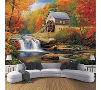 JSCWDET Autumn Forest Scenery Wall Decals Autumn Leaves Waterfall Wall Stickers Bedroom Living Room Sofa Tv Background Walls Decor,Orange Color,150 × 105 Cm