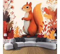JSCWDET Autumn Leaves Illustration 3D Wallpaper Cartoon Squirrel Large Mural Bedroom Living Room Tv Background Photo Wall Papers Home Decor,Orange Color,350 × 256 Cm