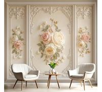 JSCWDET Baroque Style Wallpaper Mural, 3D Embossed Floral Pattern Photo Wallpaper,250×175 cm Silk Cloth Wall Art Roll Wallpapers for Wall Covering,Cream