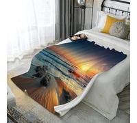 JSCWDET Beach Landscape Throw Blanket, Waves Rocks Fleece Blanket For Bed Sofa Couch, Super Soft Fluffy Flannel Blankets And Throws,Queen Size 71"×87"