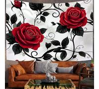 JSCWDET Black Swirls Leaf Design Tapestry Red Rose Illustration Large Tapestries Wall Hanging Wall Art Decorations Bedroom Living Room Dorm