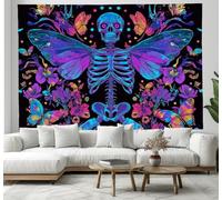 JSCWDET Blue Skeleton Flowers Tapestry, Gothic Illustration Wall Hanging Tapestries for Bedroom, Living Room - Purple,150L×130Wcm