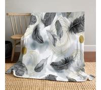 JSCWDET Bohemian Style Pattern Blanket, Soft Fleece Flannel Throw Blanket Lightweight Comfy Warm Watercolor Feather Lines Blankets For Couch Sofa Bed Office Black And White 71"×87"