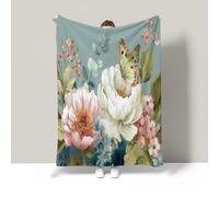 JSCWDET Butterfly Floral Print Throw Blanket Soft & Cozy Light Blue Flannel Blanket For Sofa, Bed, Or Couch Lightweight & Comfy For Kids,Adults And Decor (Country Style, 87"×94")
