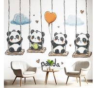 JSCWDET Cartoon Style Wallpaper Mural, 3D Cute Panda Illustration Photo Wallpaper,200×140 cm Silk Cloth Wall Art Roll Wallpapers for Wall Covering,White