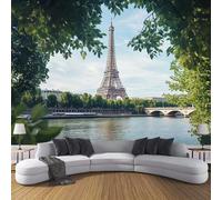 JSCWDET Cityscape 3D Wallpaper Eiffel Tower Large Mural Bedroom Living Room Tv Background Photo Wall Papers Home Decor,Sage Green,300 × 210 Cm