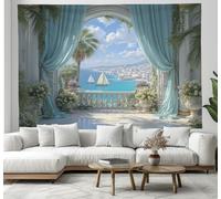 JSCWDET Classic Luxury Style Tapestry Wall Hanging Seaside Balcony View Tapestries Aesthetic For Bedroom Living Room College Dorm Wall Tapestry Decor Backdrop 150×150cm