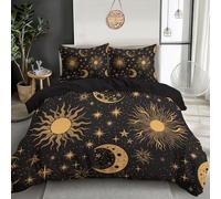 JSCWDET Cosmic Celestial Theme Duvet Cover Set - Sun Moon Elements, 2 PCs Microfiber Yellow Bedding Set - Wrinkle-Resistant & Breathable Design with Hidden Zipper (, 135×200cm)