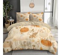 JSCWDET Cream Duvet Cover Set Bed Autumn Watercolor Painting Microfiber Bedding Set Reversible Pumpkins Autumn Leaves Berries Elements Quilt Cover with Zipper Closure Pillowcase 51x75 cm