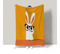 JSCWDET Cute Animal Illustrations Blanket Warm Single Size Super Soft Blanket Orange Color Soft Anti-Pilling Flannel For Adults & Kids 3D White Rabbit Clipart Print (51"×59")