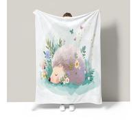 JSCWDET Cute Cartoon Hedgehog Fleece Blanket 30"×40"- Children'S Book Illustration Home Flannel Fleece Soft Warm Plush Throw Blanket For Bed/Couch/Sofa/Office/Camping,Green