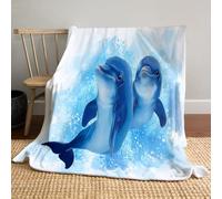 JSCWDET Cute Dolphin Home Flannel Fleece Soft Warm Plush Throw Blanket For Bed/Couch/Sofa/Office/Camping,Watercolor Animal Illustration 71"×87"