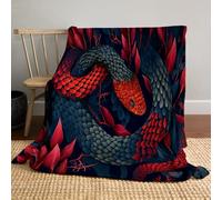 JSCWDET Dark Fantasy Style Blanket,Dark Blue Soft Fleece Flannel Throw Blanket Lightweight Cute Comfy Warm Black Scales Red Snake Blankets For Couch Sofa Bed Office 87"×94"