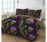 JSCWDET Dark Purple Single Duvet Cover Sets Scottish Thistle Pattern Bedding Set, Reversible Lightweight Green Stems And Leaves Quilt Cover Bedset 2 Pcs With Zipper Closure -135×200Cm