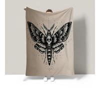 JSCWDET Dark Style Throw Blanket, Skull And Moth Pattern Fleece Blanket For Bed Sofa Couch, Super Soft Fluffy Flannel Blankets And Throws,Double Size 59"×79"
