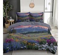 JSCWDET Double Cover Set,Meadow Wildflower Scene Reversible Cotton Bedding with Matching Shams, Lightweight Home Decor for All Seasons (Green, 200×200cm)