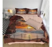 JSCWDET Easy Care Desert Beach Scenery Duvet Cover Set Ancient Cave Sunrise Polyester Breathable Reversible Quilted Bedding Bed Sets With Pillowcases Duvet Set, Orange