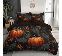 JSCWDET Easy Care Fall Theme Duvet Cover Set Pumpkin Print Polyester Breathable Reversible Quilted Bedding Bed Sets With Pillowcases Duvet Set, Dark Orange