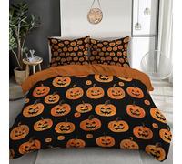 JSCWDET Easy Care Halloween Theme Duvet Cover Set Pumpkin Pattern Polyester Breathable Reversible Quilted Bedding Bed Sets With Pillowcases Duvet Set, Orange