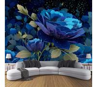 JSCWDET Fantasy Flower Illustration Wallpaper Mural, 3D Blue Rose Flowers Photo Wallpaper,450 × 315 Cm Silk Cloth Wall Art Roll Wallpapers for Wall Covering,Dark Blue