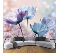 JSCWDET Fantasy Flower Pattern Wall Decals Tulip Illustration Wall Stickers Bedroom Living Room Sofa Tv Background Walls Decor,Light Blue,450 × 315 Cm