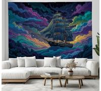 JSCWDET Fantasy Starry Sky Scene Tapestry Wall Hanging Sailboat Pattern On The Sea Tapestries Aesthetic For Bedroom Living Room College Dorm Wall Tapestry Decor Backdrop 100×75cm