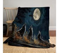 JSCWDET Fleece Blanket Night Starry Sky Landscape Throw, Ultra Soft Warm and Comfortable Throw Blanket for Living Room Bedroom,Wild Animal Wolf - Easy Care, For Bed and Couch, Blue,30"×40"