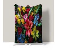 JSCWDET Garden Scene Blanket,Red Soft Fleece Flannel Throw Blanket Lightweight Cute Comfy Warm Flower Lily Pattern Blankets For Couch Sofa Bed Office 71"×87"